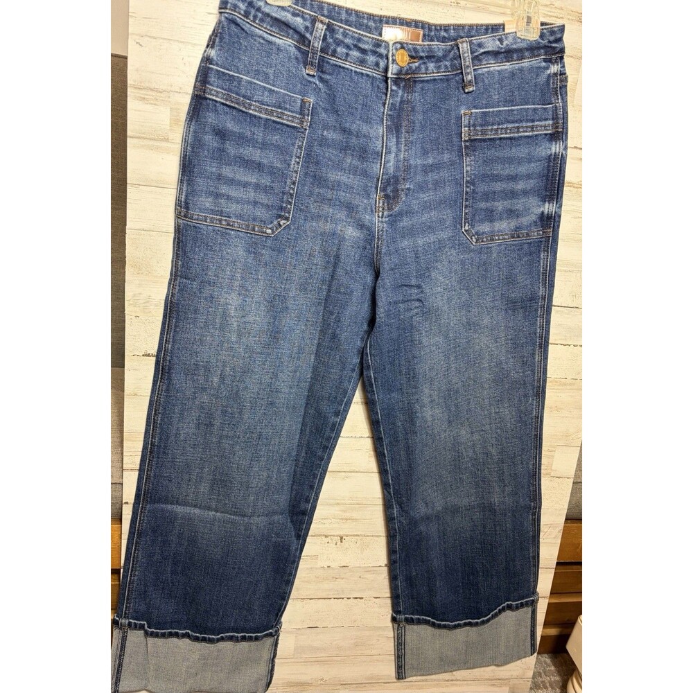 KUT from the Kloth Wide-Leg Jeans Sz 10 Mid Rise Cuffed #festival #rodeo - Picture 2 of 7